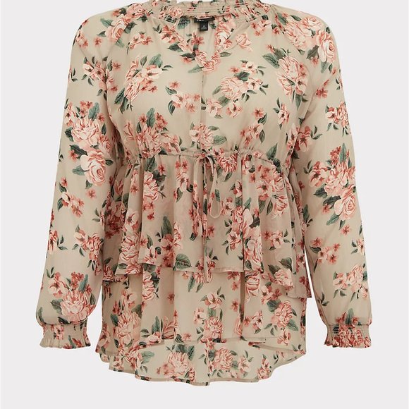Torrid FLORAL CHIFFON DRAWSTRING DOUBLE LAYER TOP NWT sz 2 - Picture 3 of 7